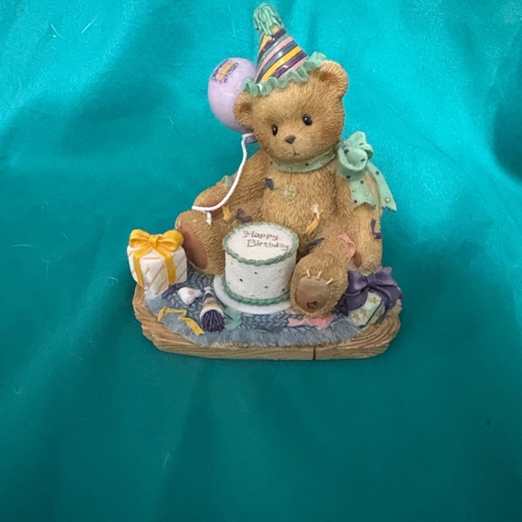 Cherished Teddies Birthday Bear Figurine with Party Hat and Gifts - Picture 5 of 5